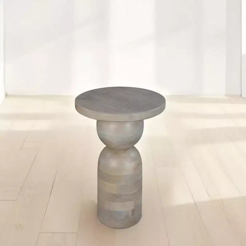 Tavolino rotondo da 12" in legno di mango con base a piedistallo tornita – Marrone naturale, completamente assemblato
