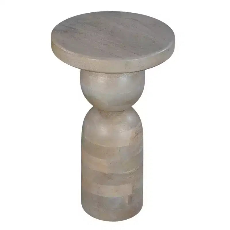 Tavolino rotondo da 12" in legno di mango con base a piedistallo tornita – Marrone naturale, completamente assemblato