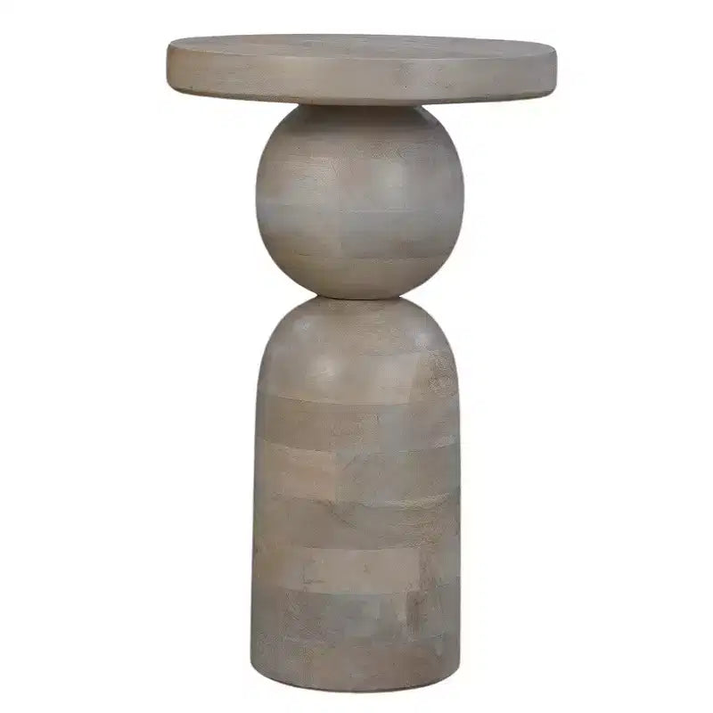 Tavolino rotondo da 12" in legno di mango con base a piedistallo tornita – Marrone naturale, completamente assemblato
