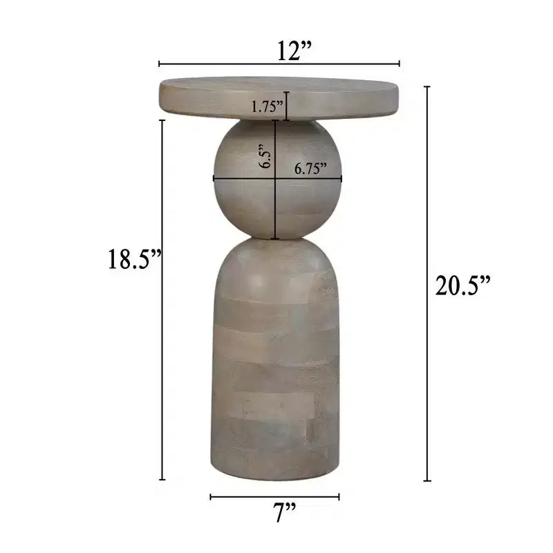 Tavolino rotondo da 12" in legno di mango con base a piedistallo tornita – Marrone naturale, completamente assemblato