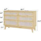 1-Comò da Montare in Rattan a 6 Cassetti con Prese di Corrente e Porte USB, Mobile Contenitore in Legno per Camera da Letto