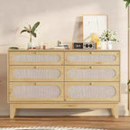 1-Comò da Montare in Rattan a 6 Cassetti con Prese di Corrente e Porte USB, Mobile Contenitore in Legno per Camera da Letto