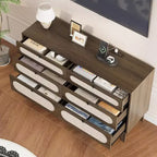 1-Comò da Montare in Rattan a 6 Cassetti con Prese di Corrente e Porte USB, Mobile Contenitore in Legno per Camera da Letto