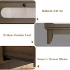1-Comò da Montare in Rattan a 6 Cassetti con Prese di Corrente e Porte USB, Mobile Contenitore in Legno per Camera da Letto