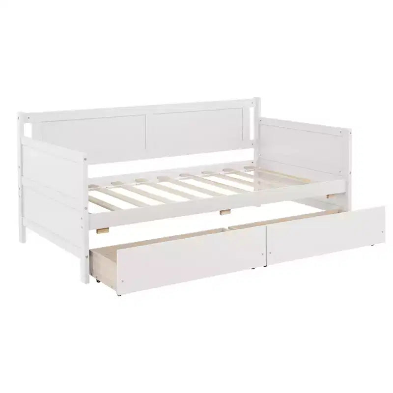 Letto a piattaforma in legno di pino singolo con 2 cassetti portaoggetti nascosti – Bianco, non richiede materasso a molle