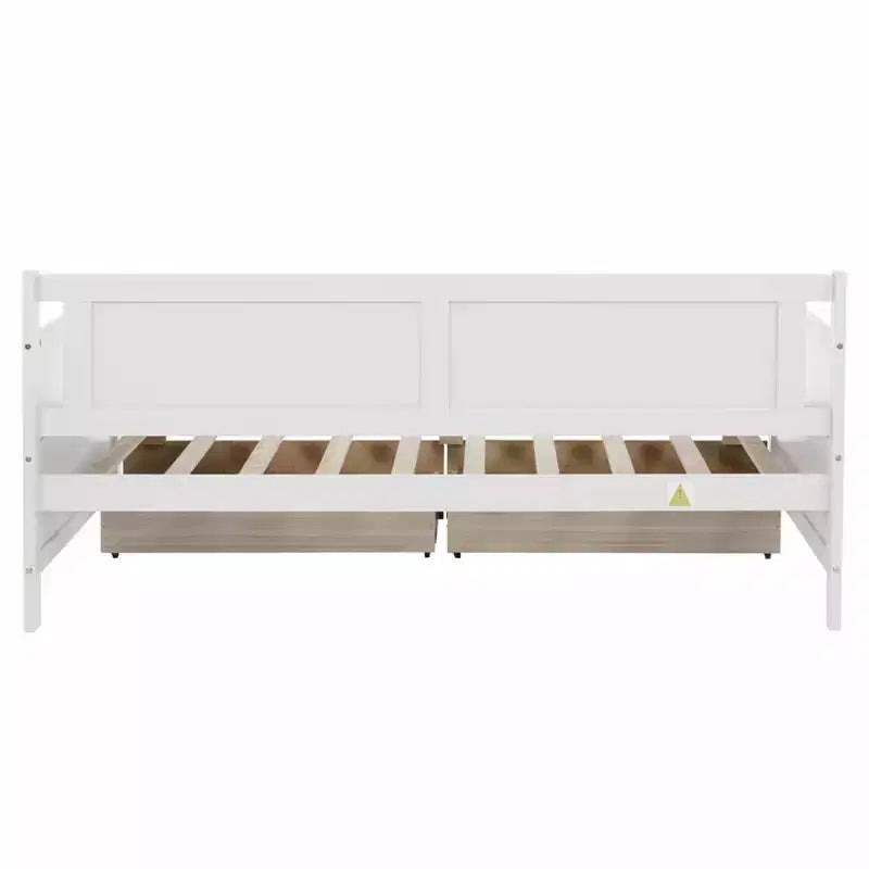 Letto a piattaforma in legno di pino singolo con 2 cassetti portaoggetti nascosti – Bianco, non richiede materasso a molle