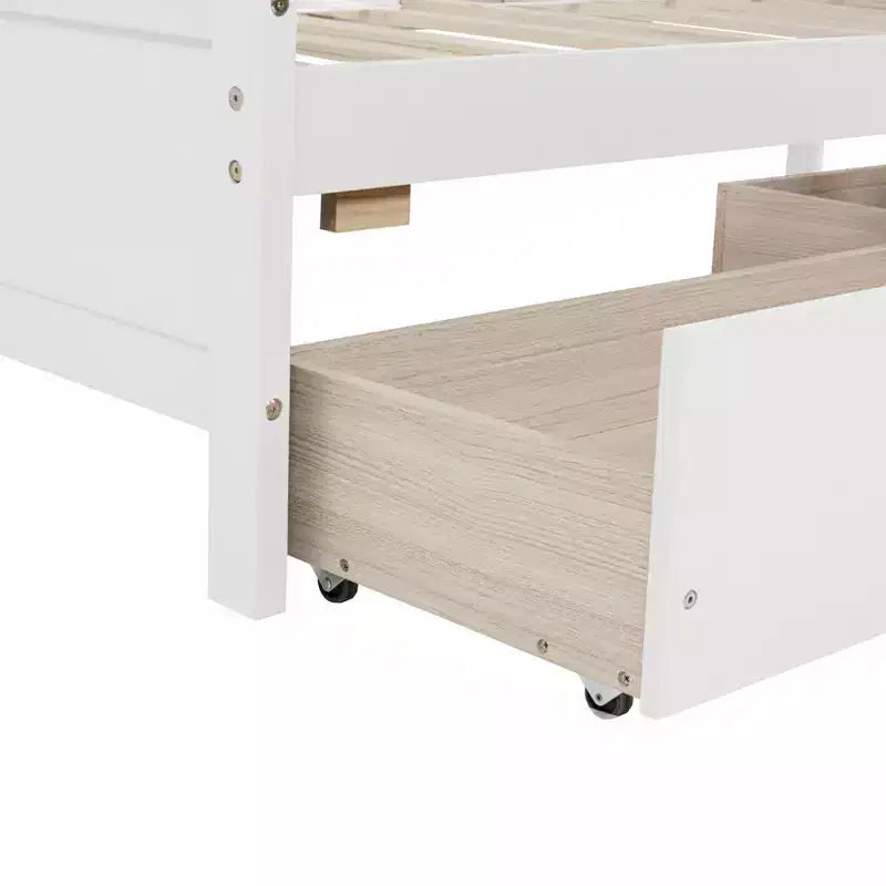 Letto a piattaforma in legno di pino singolo con 2 cassetti portaoggetti nascosti – Bianco, non richiede materasso a molle