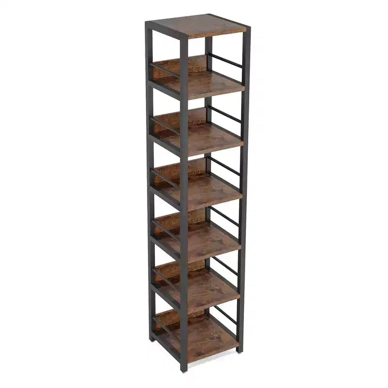 Libreria angolare a 6 ripiani alta 190 cm – Scaffale salvaspazio compatto da 34 cm con cinghia antiribaltamento