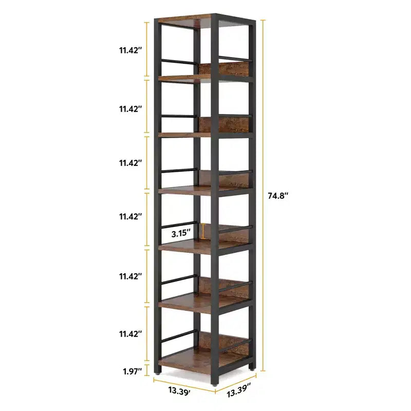Libreria angolare a 6 ripiani alta 190 cm – Scaffale salvaspazio compatto da 34 cm con cinghia antiribaltamento