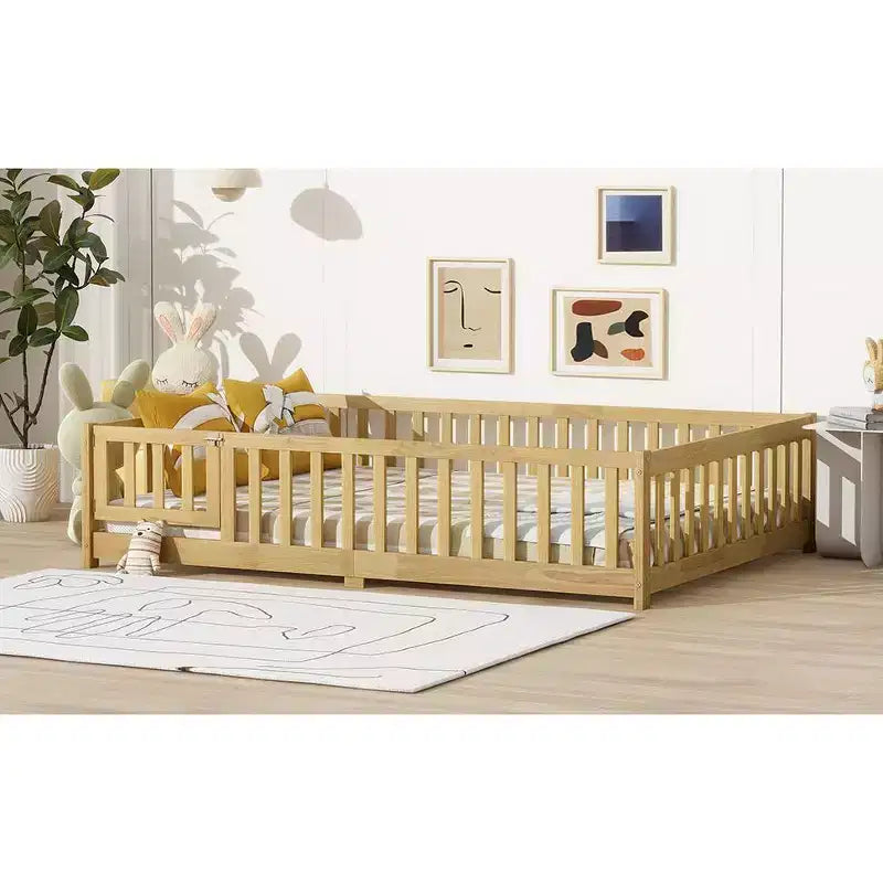 Letto per Bambini a grandezza naturale con Recinzione di Sicurezza e Porta – Letto Basso per Bambini con Sponda di Protezione