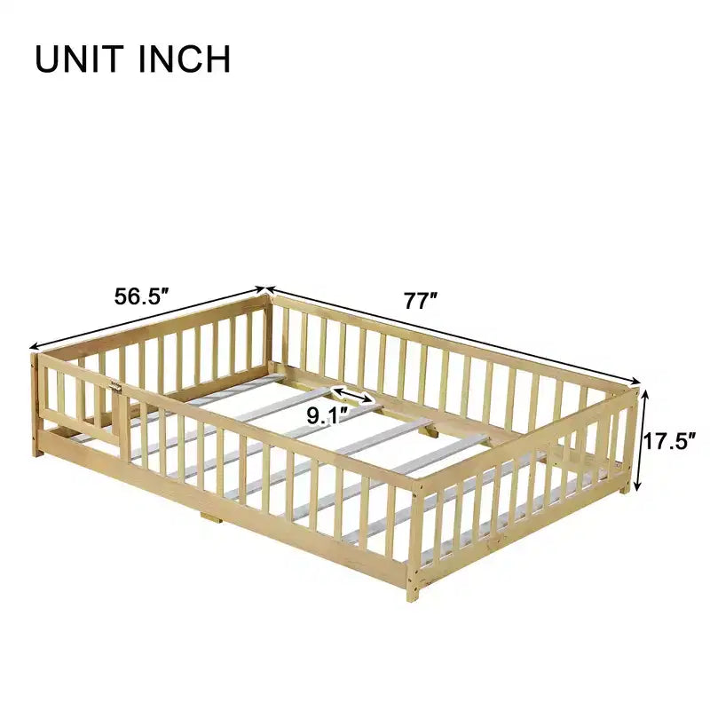 Letto per Bambini a grandezza naturale con Recinzione di Sicurezza e Porta – Letto Basso per Bambini con Sponda di Protezione