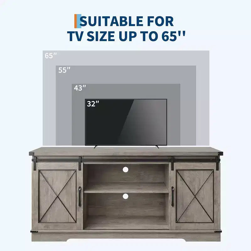 Mobile TV rustico per televisori fino a 65" – Ante scorrevoli a persiana, ripiano regolabile e console con vani portaoggetti, larghezza 150 cm