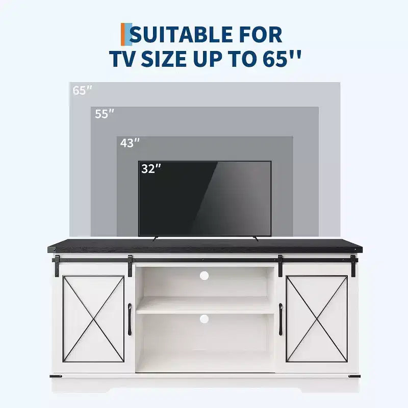 Mobile TV rustico per televisori fino a 65" – Ante scorrevoli a persiana, ripiano regolabile e console con vani portaoggetti, larghezza 150 cm