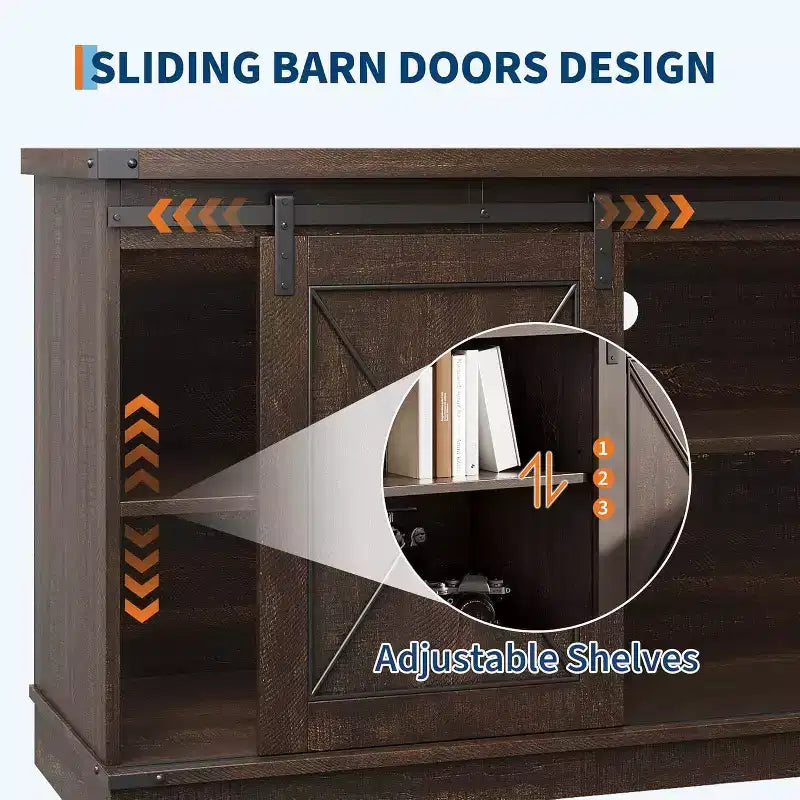 Mobile TV rustico per televisori fino a 65" – Ante scorrevoli a persiana, ripiano regolabile e console con vani portaoggetti, larghezza 150 cm