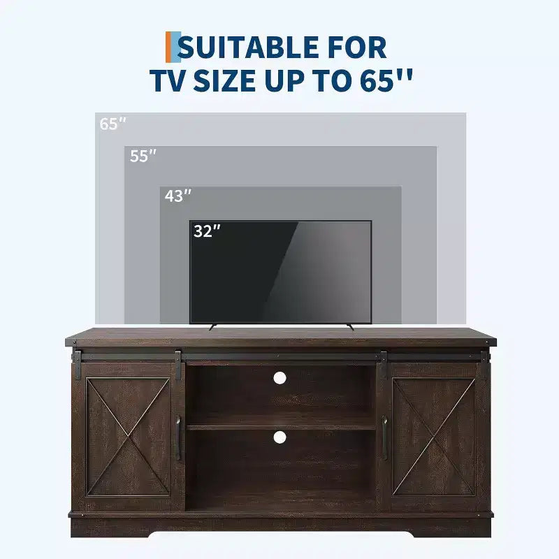 Mobile TV rustico per televisori fino a 65" – Ante scorrevoli a persiana, ripiano regolabile e console con vani portaoggetti, larghezza 150 cm