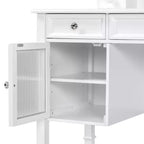 Toeletta bianca con specchio girevole, sgabello ergonomico e 5 cassetti – Vetrinetta con vetro scanalato inclusa