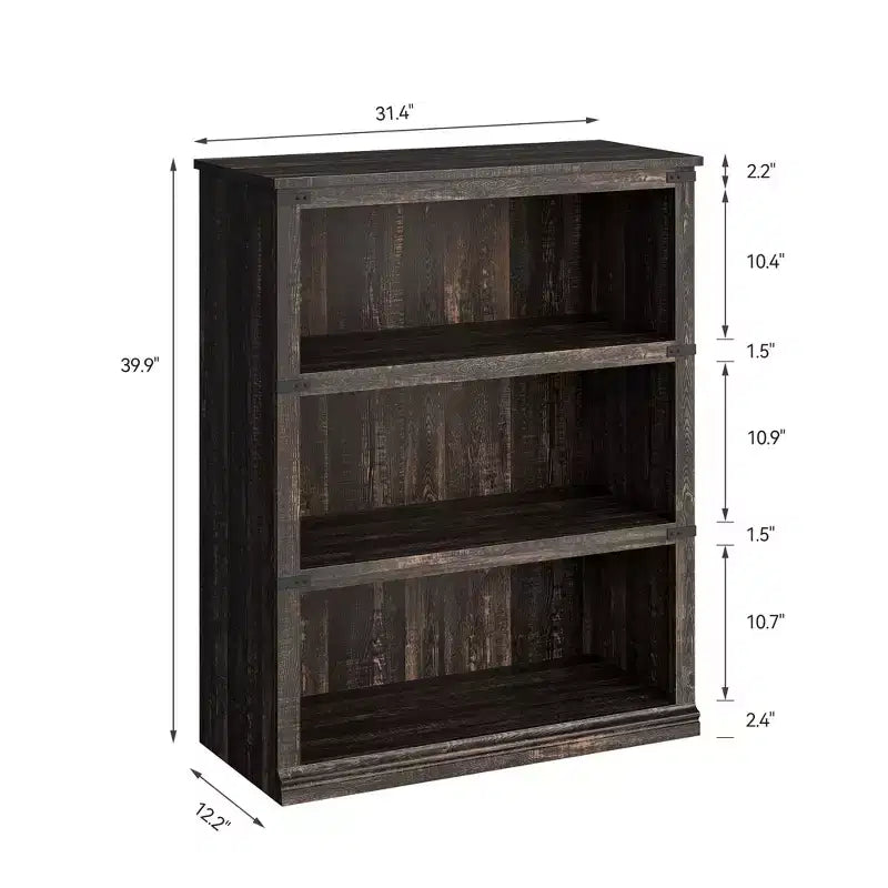 Libreria da fattoria a 3 ripiani | Scaffale in legno autoportante con kit di fissaggio a parete