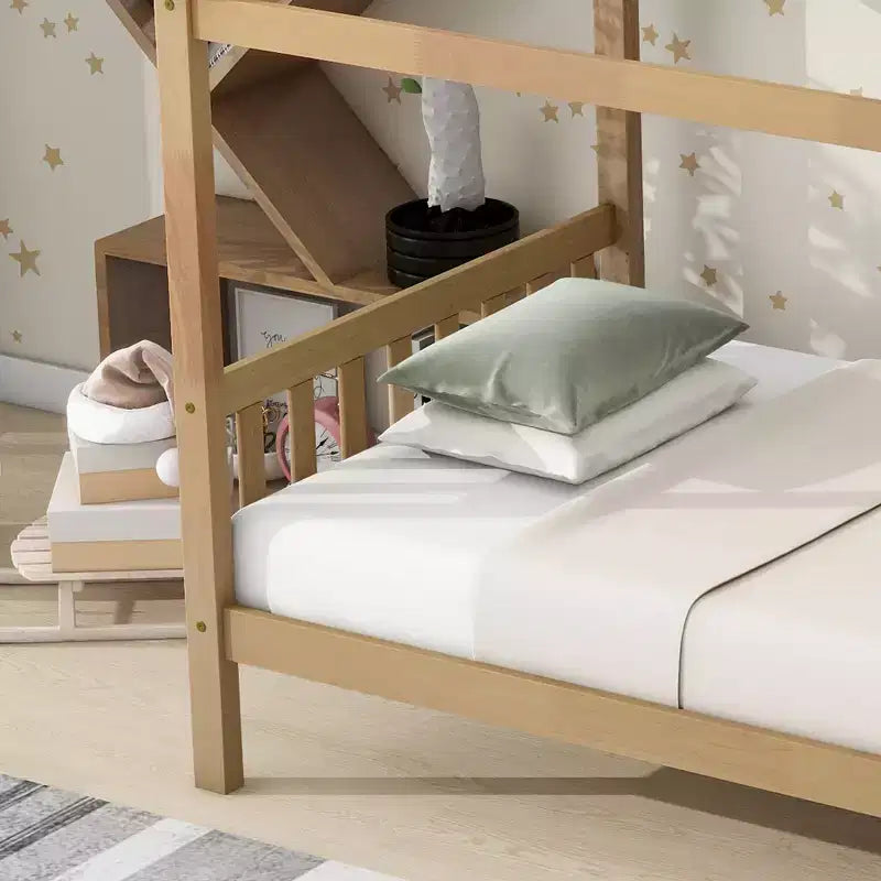 Letto a castello con struttura in legno massello di caucciù – Beige