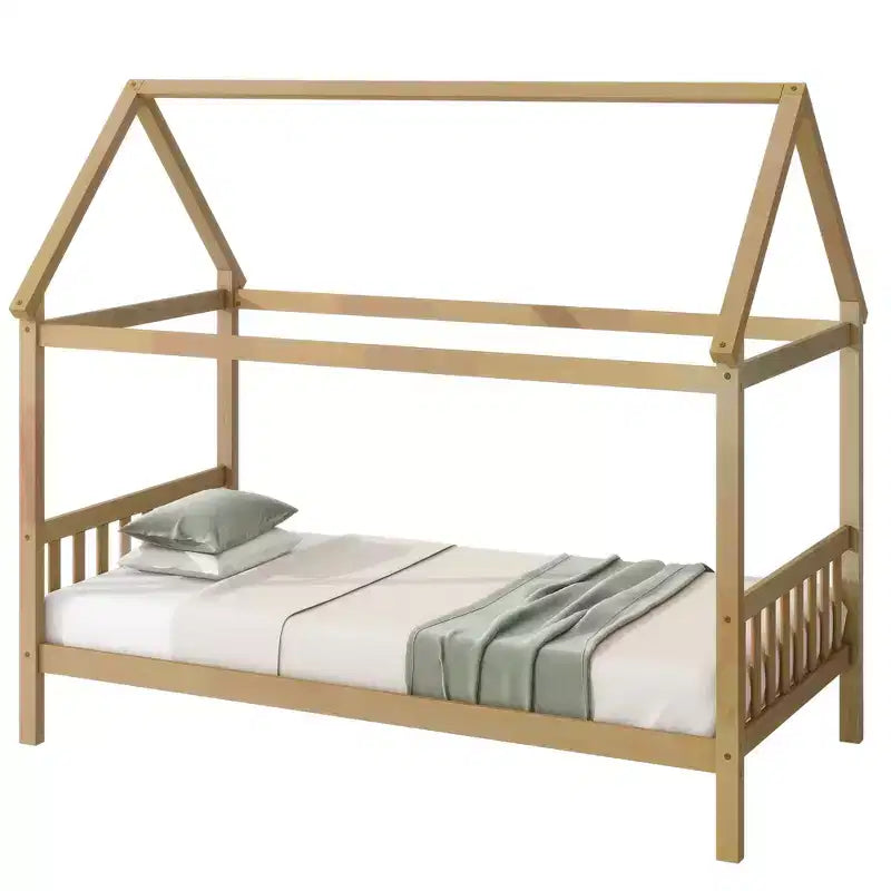 Letto a castello con struttura in legno massello di caucciù – Beige