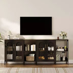Madia da buffet, mobile contenitore in legno con ante in vetro, due maniglie in metallo, mobile contenitore con ripiani regolabili, madia moderna