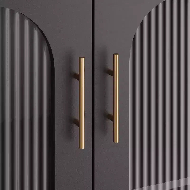 Madia da buffet, mobile contenitore in legno con ante in vetro, due maniglie in metallo, mobile contenitore con ripiani regolabili, madia moderna
