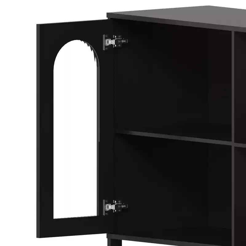 Madia da buffet, mobile contenitore in legno con ante in vetro, due maniglie in metallo, mobile contenitore con ripiani regolabili, madia moderna