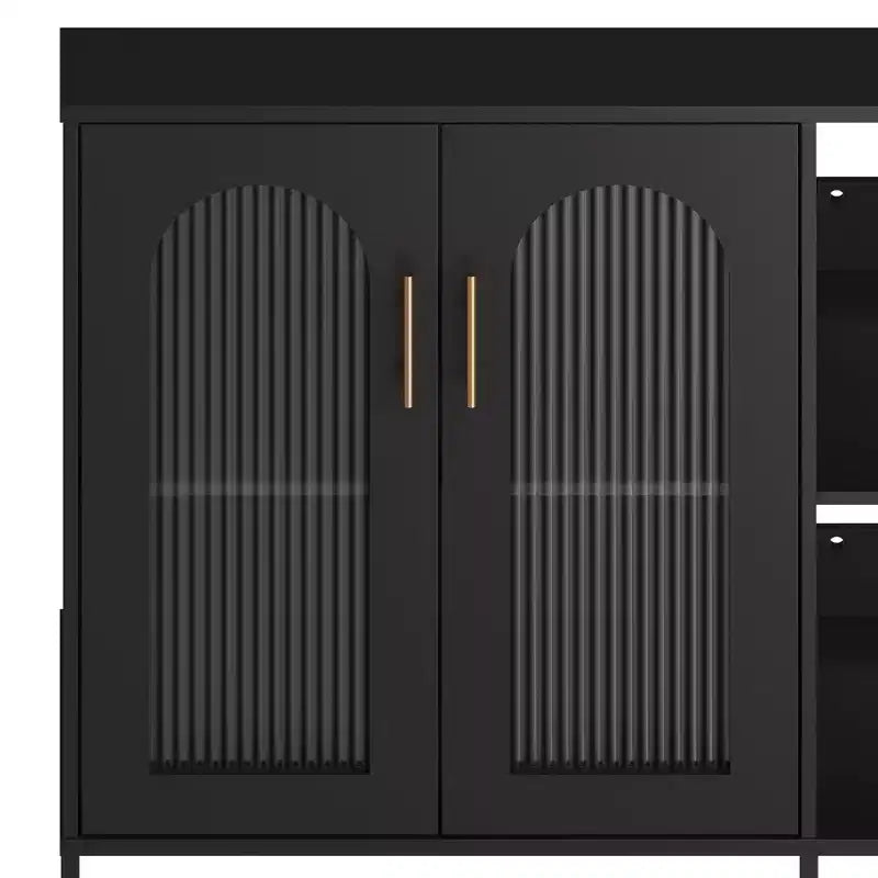 Madia da buffet, mobile contenitore in legno con ante in vetro, due maniglie in metallo, mobile contenitore con ripiani regolabili, madia moderna