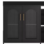Madia da buffet, mobile contenitore in legno con ante in vetro, due maniglie in metallo, mobile contenitore con ripiani regolabili, madia moderna
