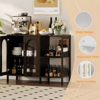 Madia da buffet, mobile contenitore in legno con ante in vetro, due maniglie in metallo, mobile contenitore con ripiani regolabili, madia moderna