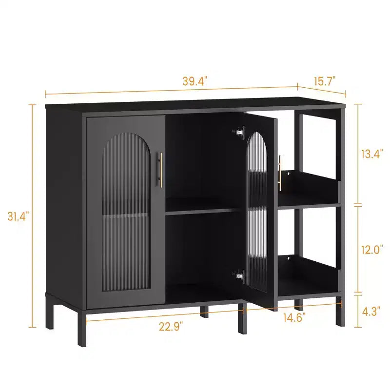 Madia da buffet, mobile contenitore in legno con ante in vetro, due maniglie in metallo, mobile contenitore con ripiani regolabili, madia moderna