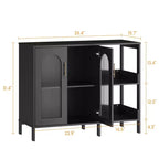 Madia da buffet, mobile contenitore in legno con ante in vetro, due maniglie in metallo, mobile contenitore con ripiani regolabili, madia moderna