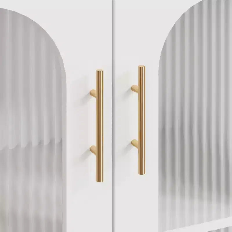 Madia da buffet, mobile contenitore in legno con ante in vetro, due maniglie in metallo, mobile contenitore con ripiani regolabili, madia moderna