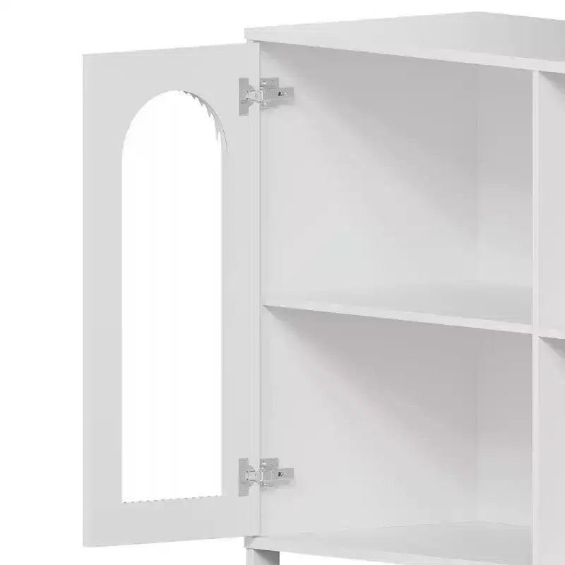 Madia da buffet, mobile contenitore in legno con ante in vetro, due maniglie in metallo, mobile contenitore con ripiani regolabili, madia moderna