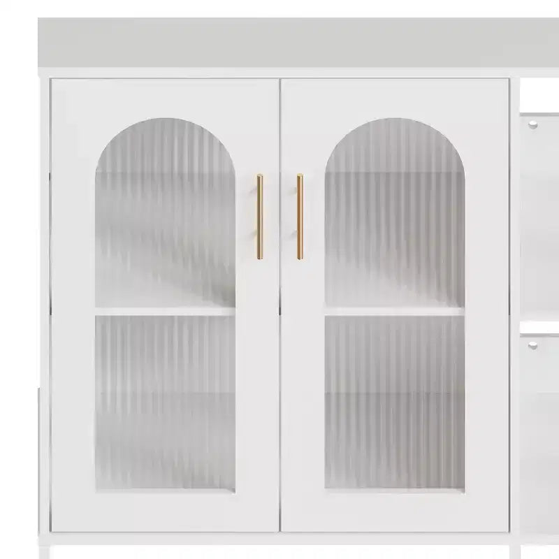 Madia da buffet, mobile contenitore in legno con ante in vetro, due maniglie in metallo, mobile contenitore con ripiani regolabili, madia moderna