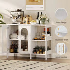 Madia da buffet, mobile contenitore in legno con ante in vetro, due maniglie in metallo, mobile contenitore con ripiani regolabili, madia moderna