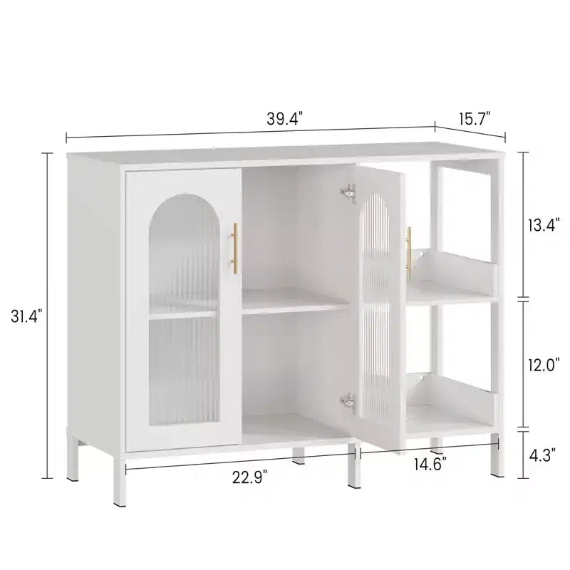 Madia da buffet, mobile contenitore in legno con ante in vetro, due maniglie in metallo, mobile contenitore con ripiani regolabili, madia moderna