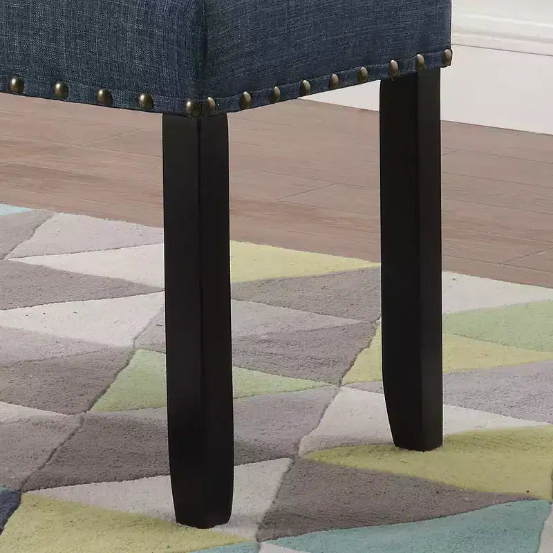 Panca da Pranzo Imbottita 44" con Borchie Decorative – Tessuto in Poliestere, Gambe in Legno Massello, 2 Posti