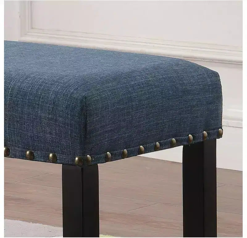 Panca da Pranzo Imbottita 44" con Borchie Decorative – Tessuto in Poliestere, Gambe in Legno Massello, 2 Posti