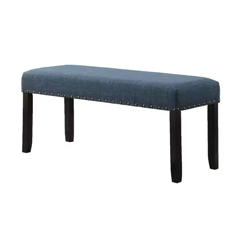 Panca da Pranzo Imbottita 44" con Borchie Decorative – Tessuto in Poliestere, Gambe in Legno Massello, 2 Posti
