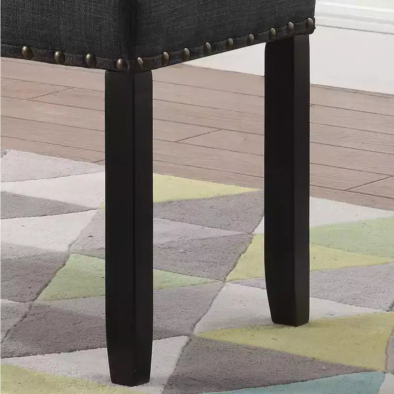 Panca da Pranzo Imbottita 44" con Borchie Decorative – Tessuto in Poliestere, Gambe in Legno Massello, 2 Posti