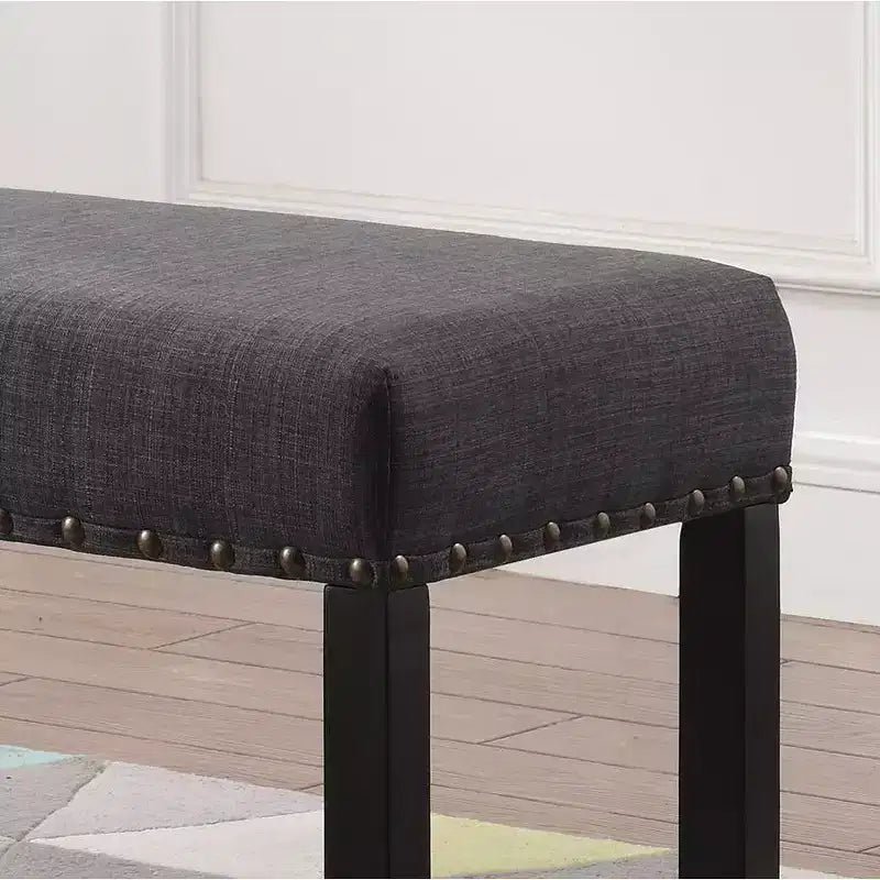 Panca da Pranzo Imbottita 44" con Borchie Decorative – Tessuto in Poliestere, Gambe in Legno Massello, 2 Posti