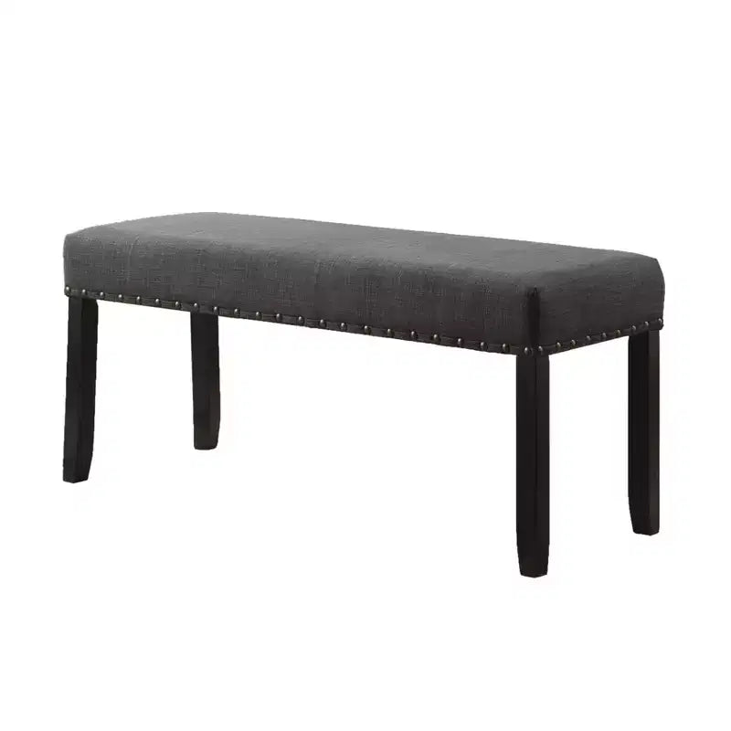 Panca da Pranzo Imbottita 44" con Borchie Decorative – Tessuto in Poliestere, Gambe in Legno Massello, 2 Posti