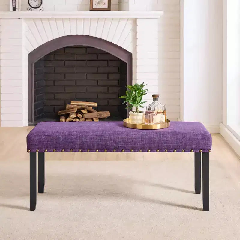 Panca da Pranzo Imbottita 44" con Borchie Decorative – Tessuto in Poliestere, Gambe in Legno Massello, 2 Posti