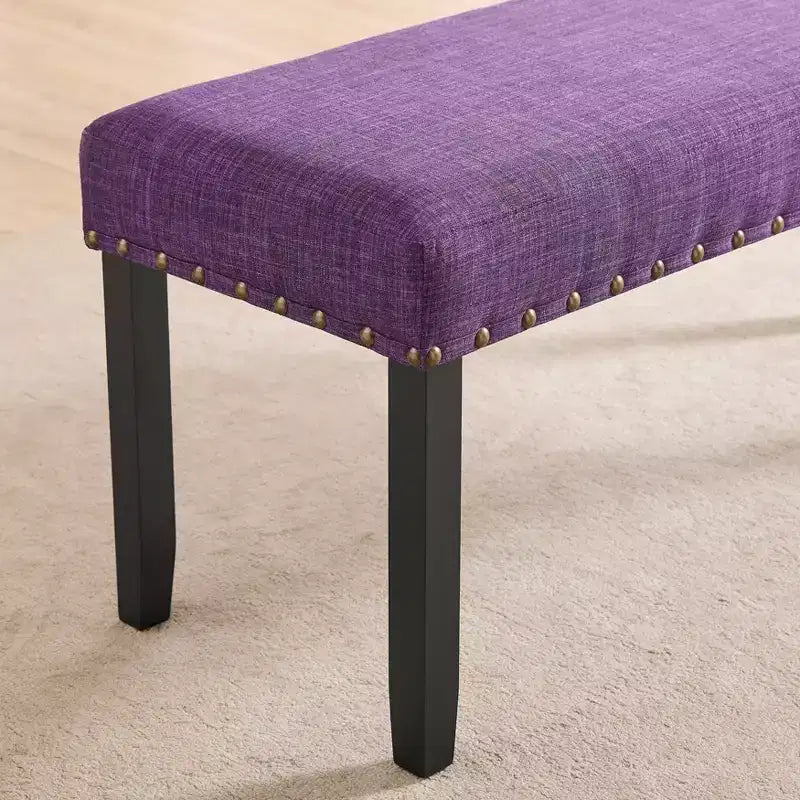 Panca da Pranzo Imbottita 44" con Borchie Decorative – Tessuto in Poliestere, Gambe in Legno Massello, 2 Posti