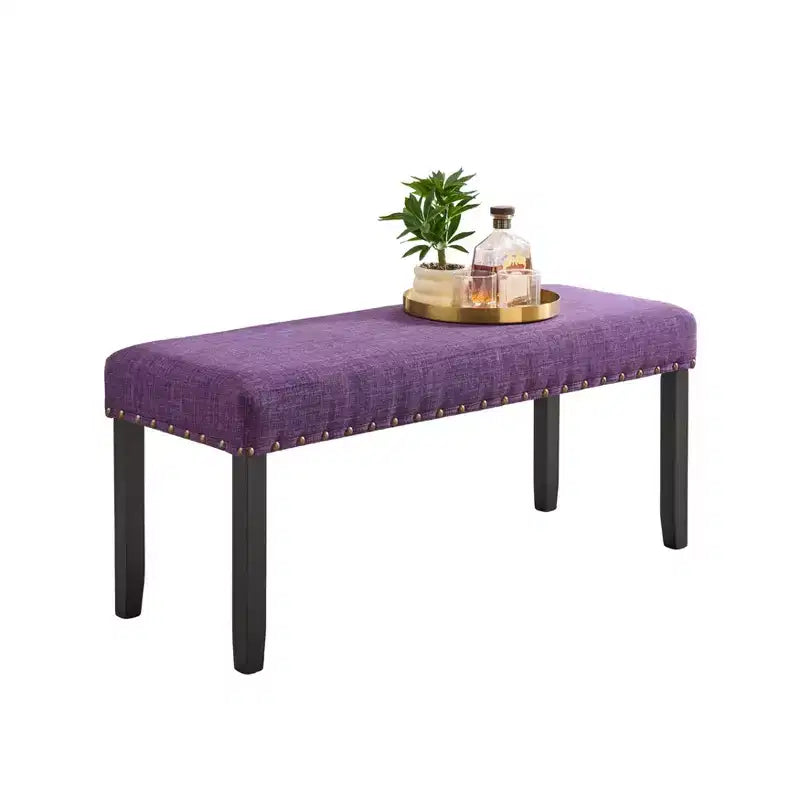 Panca da Pranzo Imbottita 44" con Borchie Decorative – Tessuto in Poliestere, Gambe in Legno Massello, 2 Posti