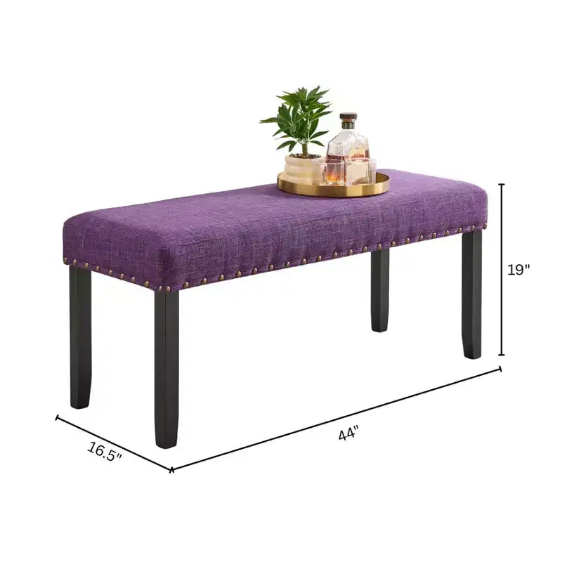 Panca da Pranzo Imbottita 44" con Borchie Decorative – Tessuto in Poliestere, Gambe in Legno Massello, 2 Posti