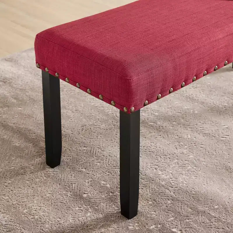 Panca da Pranzo Imbottita 44" con Borchie Decorative – Tessuto in Poliestere, Gambe in Legno Massello, 2 Posti