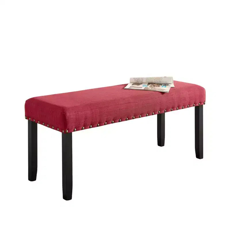 Panca da Pranzo Imbottita 44" con Borchie Decorative – Tessuto in Poliestere, Gambe in Legno Massello, 2 Posti