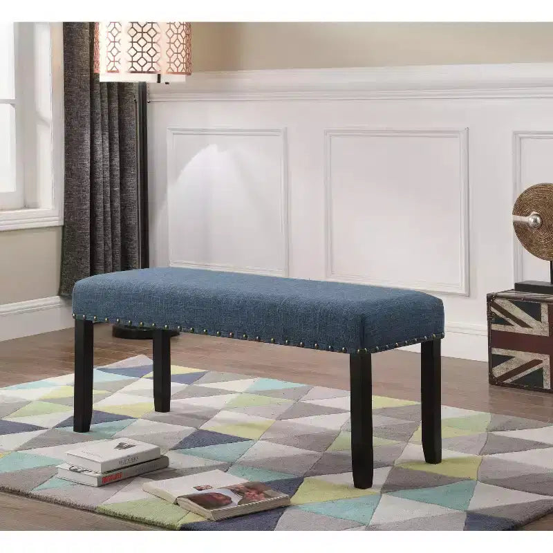 Panca da Pranzo Imbottita 44" con Borchie Decorative – Tessuto in Poliestere, Gambe in Legno Massello, 2 Posti