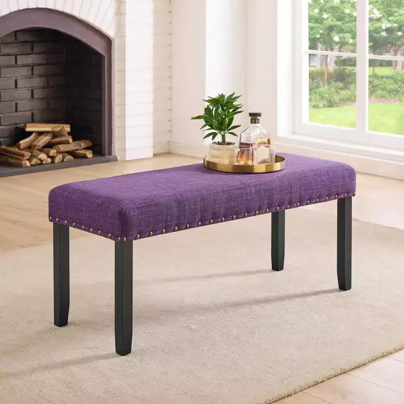 Panca da Pranzo Imbottita 44" con Borchie Decorative – Tessuto in Poliestere, Gambe in Legno Massello, 2 Posti